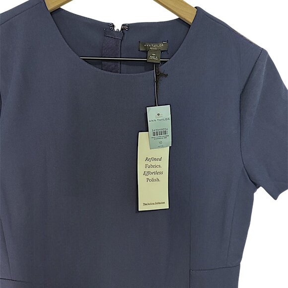 NWT Ann Taylor Short Sleeve Sheath Dress | Blue | 10 Petite - Picture 6 of 9